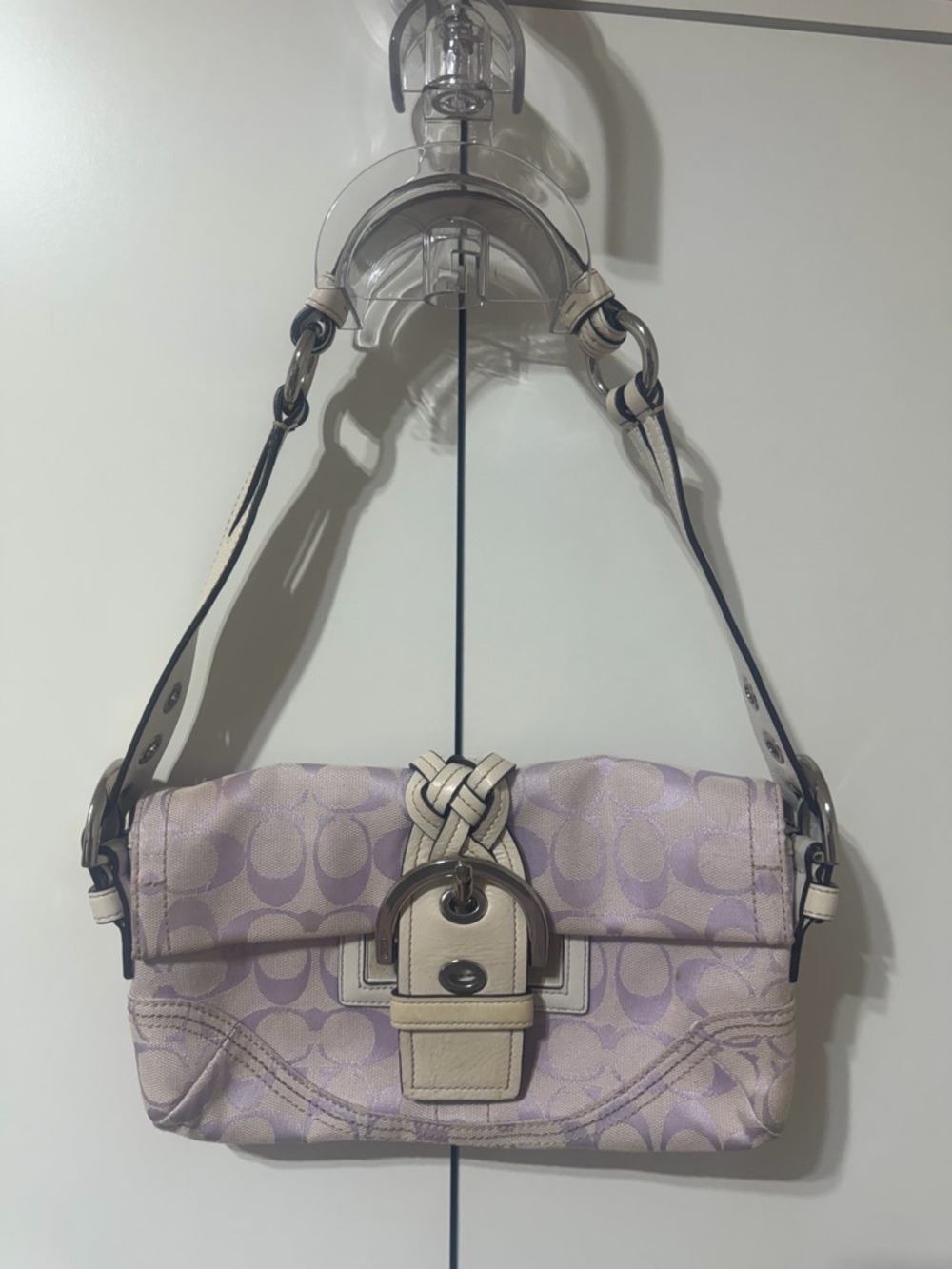 Coach Lavender Signature Canvas Shoulder Bag with Cream Trim